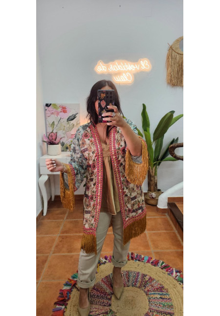 Kimono largo flecos India 