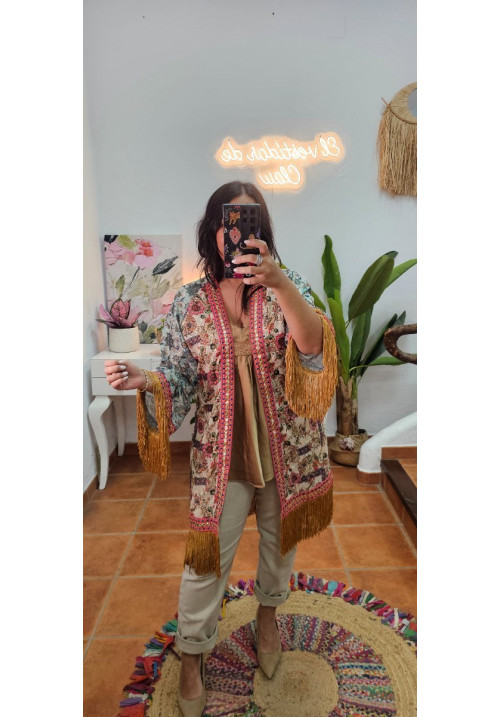 Kimono largo flecos India 