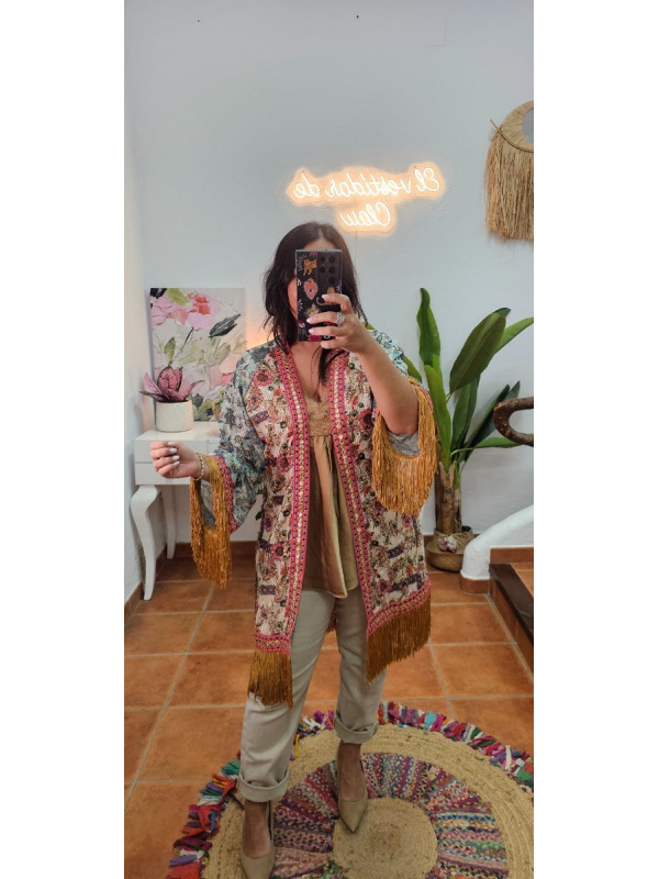 Kimono largo flecos India 