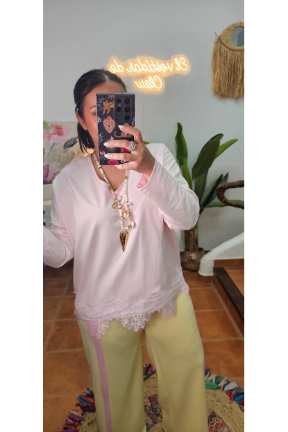 Sudadera encaje rosa 