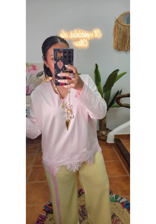Sudadera encaje rosa 