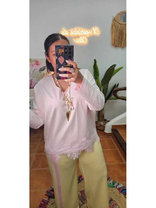 Sudadera encaje rosa 