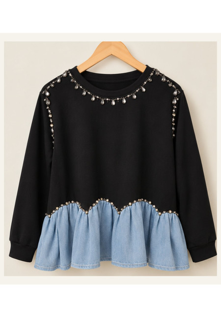 Sudadera combi tencel joyas negro 