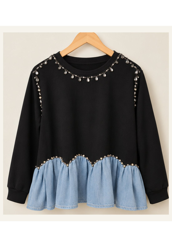 Sudadera combi tencel joyas negro 
