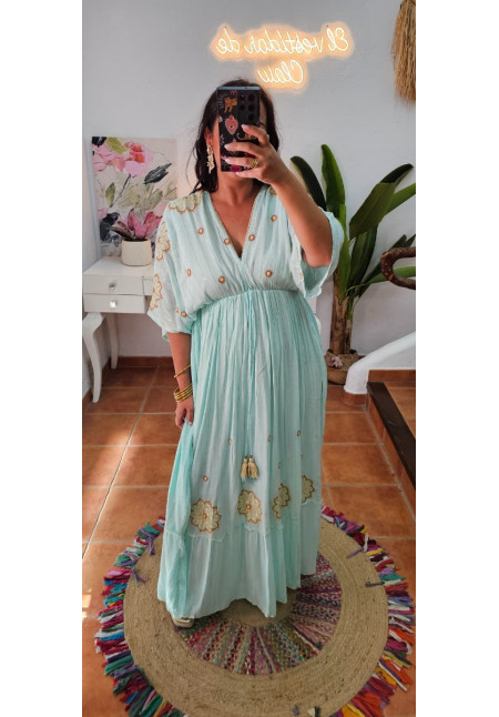 Vestido boho turquesa bordado 