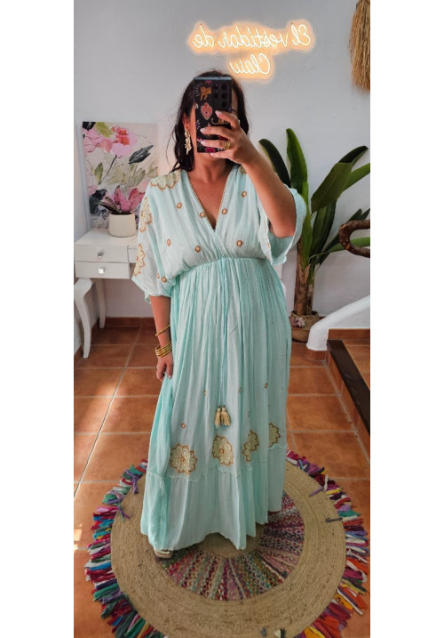 Vestido boho turquesa bordado 