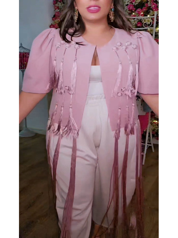 Chaqueta flecos rosa