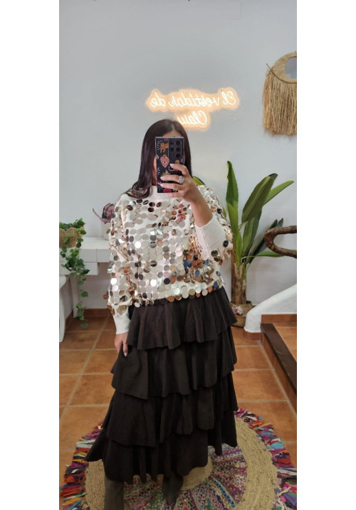 Falda micro pana volantes marrón 