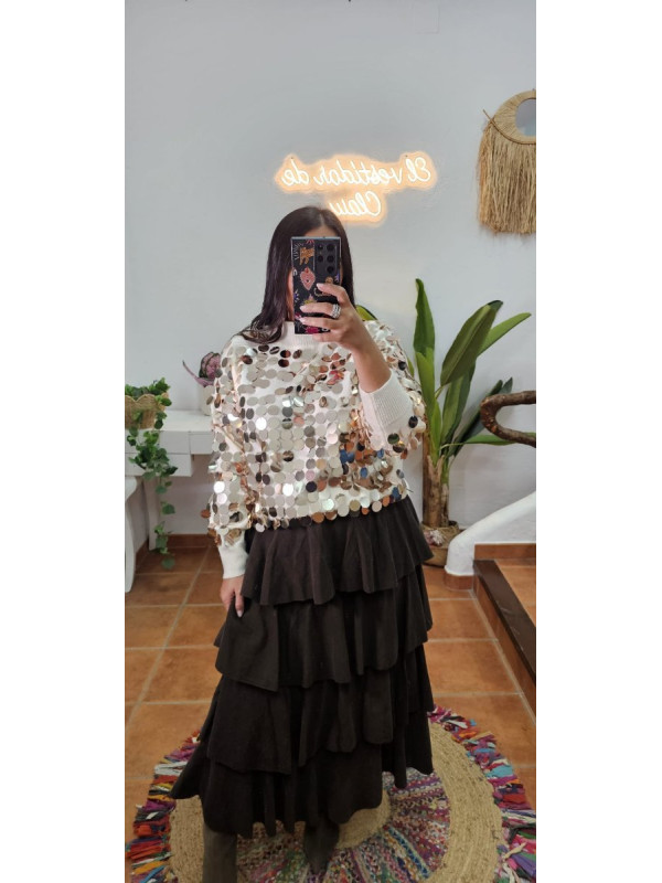 Falda micro pana volantes marrón 