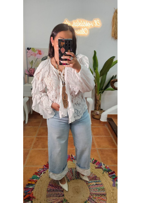 Pantalón dobladillo bajo flores