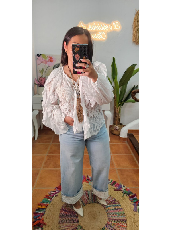 Pantalón dobladillo bajo flores