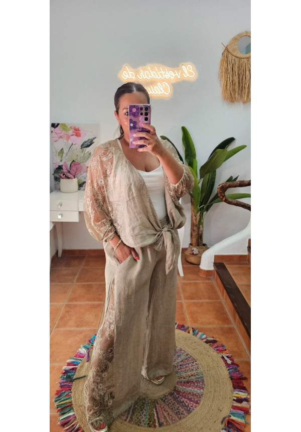Conjunto lino encaje 