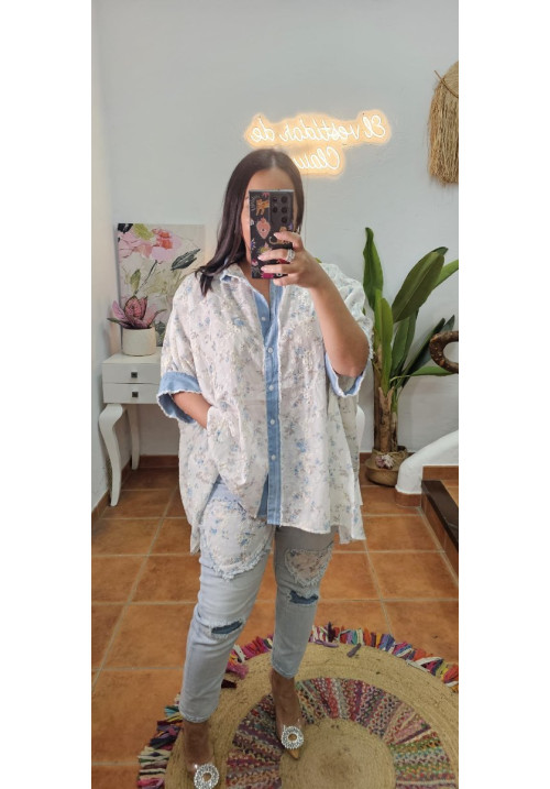 Blusa flores denim conjunto 