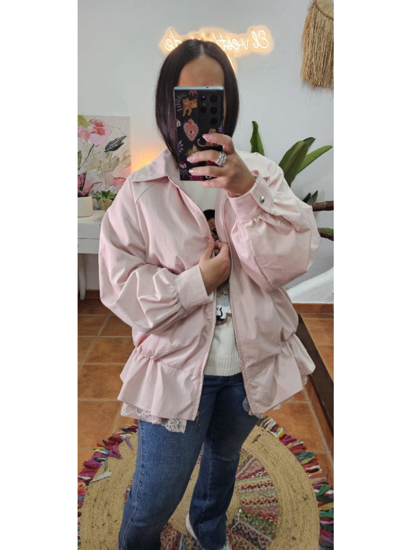 Chaqueta bajo goma encaje Rosa