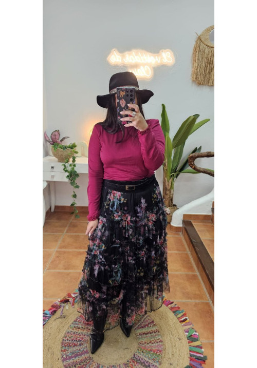 Falda tul perlas flores