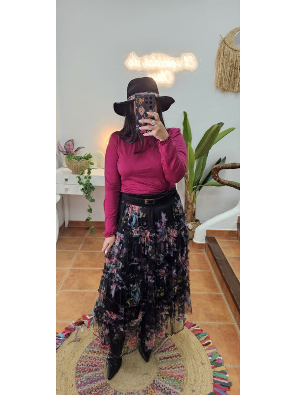 Falda tul perlas flores