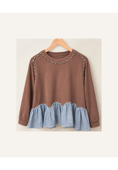 Sudadera combi tencel joyas marrón 