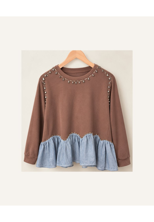Sudadera combi tencel joyas marrón 