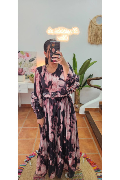 Vestido muelle flor cinturón joyas