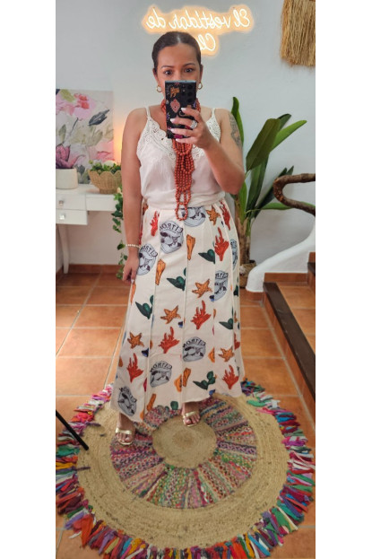 Falda pinzas estampada 