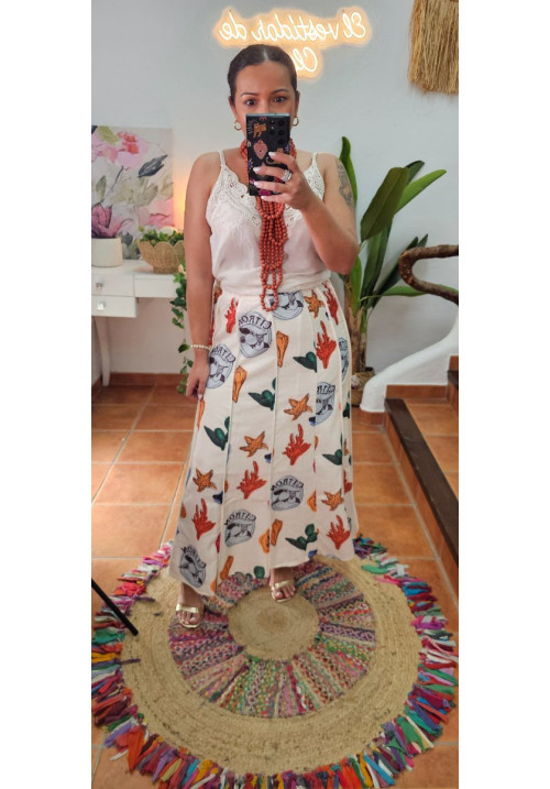 Falda pinzas estampada 