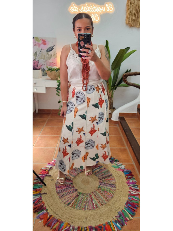 Falda pinzas estampada 