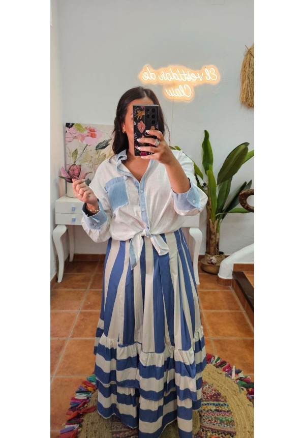 Falda rayas celeste 