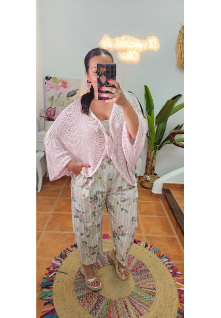 Pantalón flores rayas algodón 