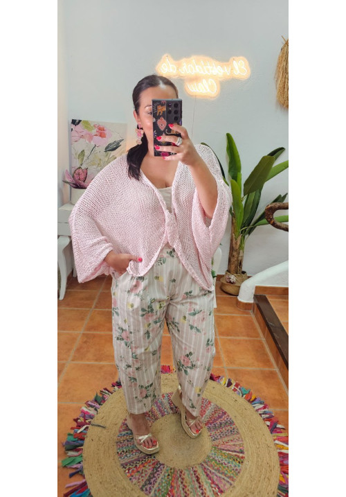 Pantalón flores rayas algodón 