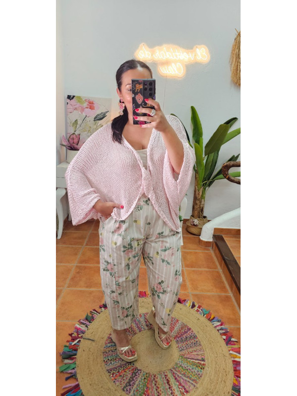 Pantalón flores rayas algodón 