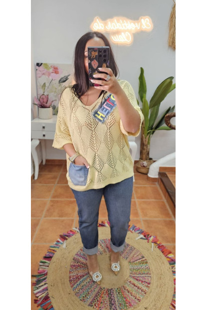 Jersey calado denim amarillo 