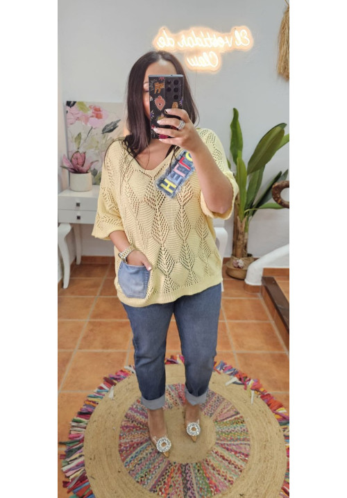 Jersey calado denim amarillo 