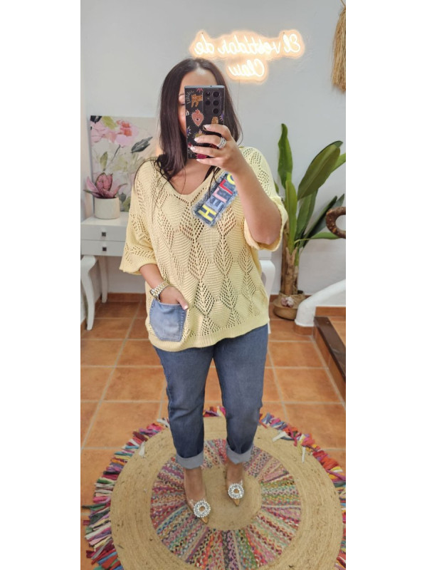 Jersey calado denim amarillo 