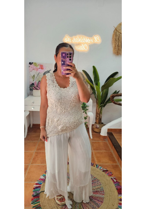 Pantalón seda blanco