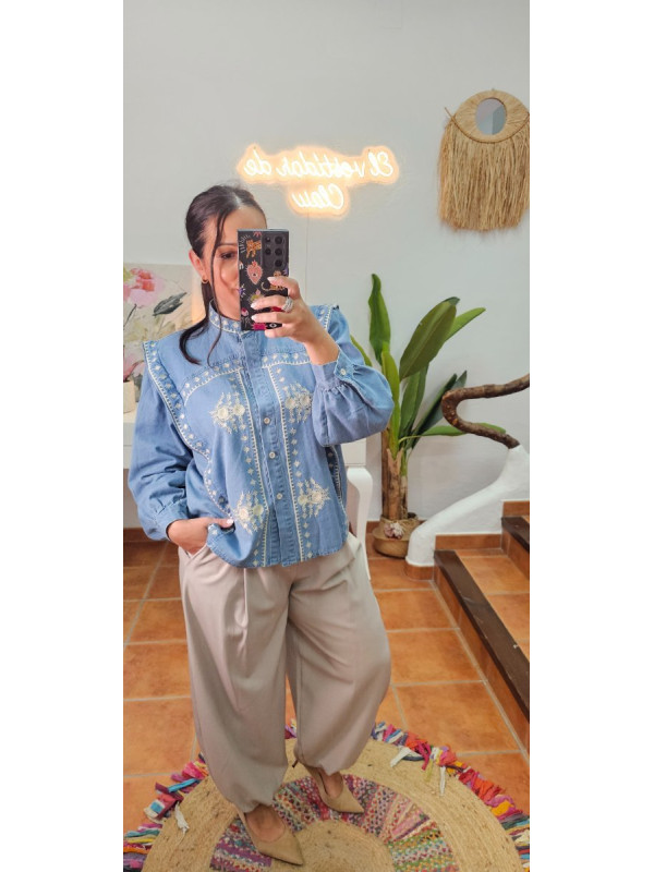 Camisa denim volantes bordados