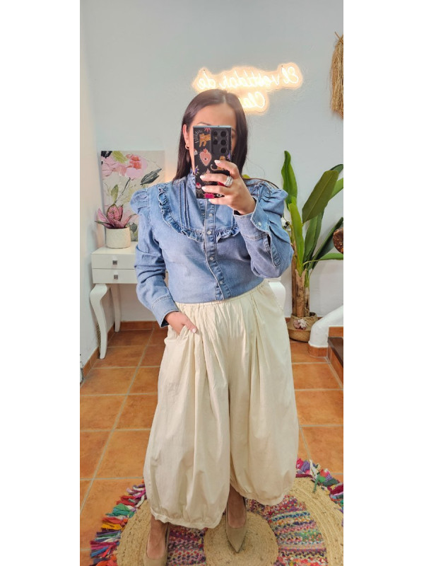 Camisa denim volante 