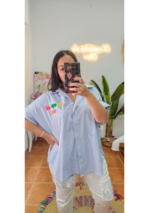 Camisa rayas bordado palmeras 