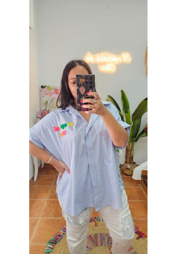 Camisa rayas bordado palmeras 