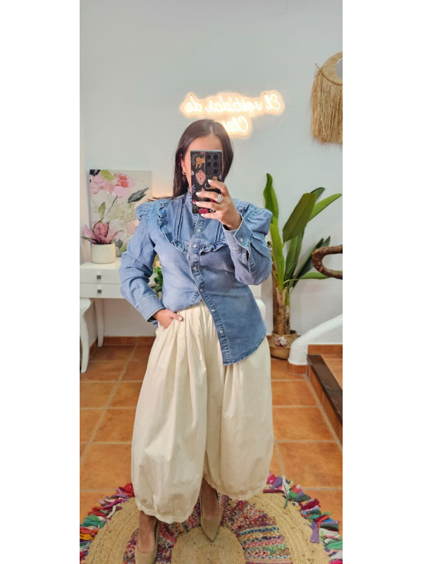 Camisa denim volante 
