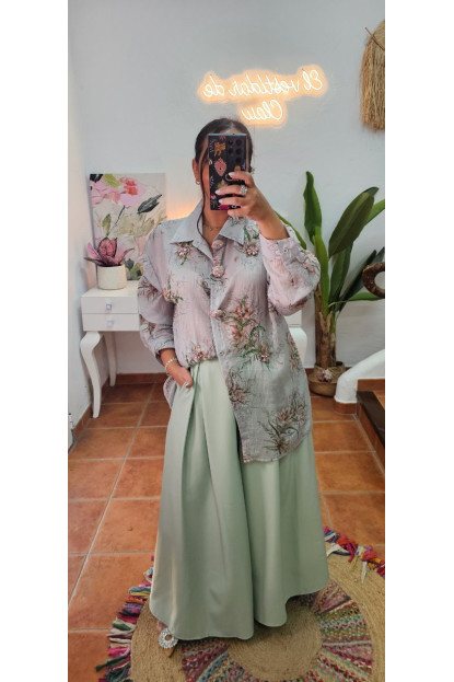 Pantalón ancho cinturón menta