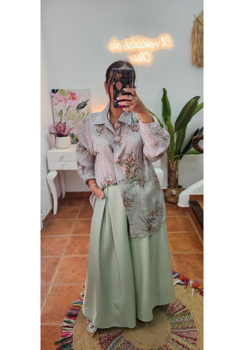 Pantalón ancho cinturón menta