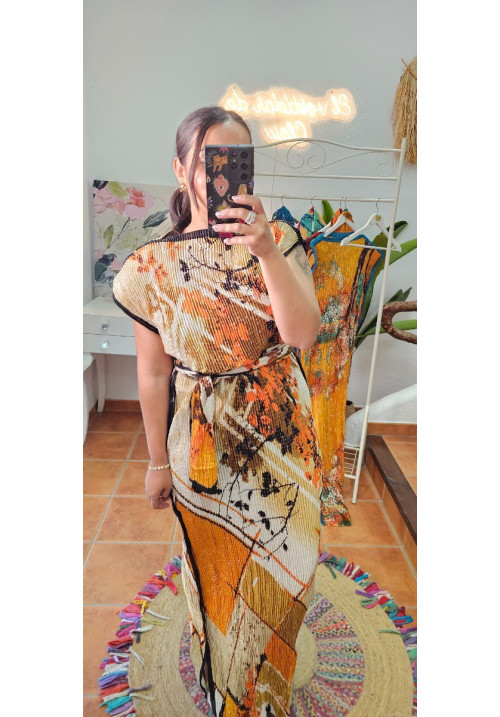 Vestido cristales crudo negro naranja AGOTADO 