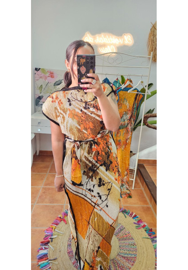 Vestido cristales crudo negro naranja AGOTADO 